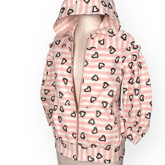 Rare MARC JACOBS Zip Hoodie Pleated Jacket Striped Heart Gorpcore Pink Whimsical - Picture 2 of 13